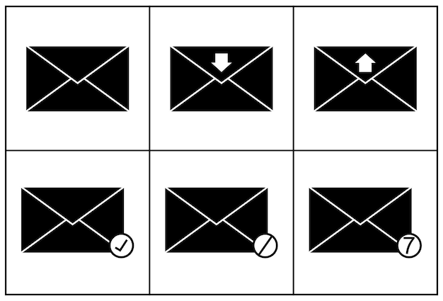 메일 아이콘 봉투 및 확인 표시 벡터 그림 메일링 아이콘 세트 6개의 봉투 컬렉션