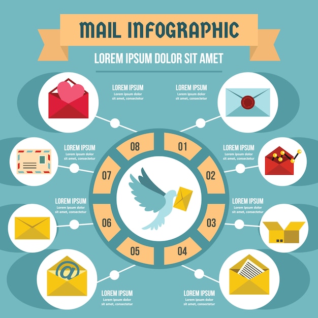 메일 Infographic 템플릿, 평면 스타일