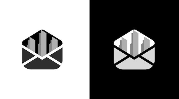 Mail logo monogram envelope folder black and white icon illustration style Designs templates
