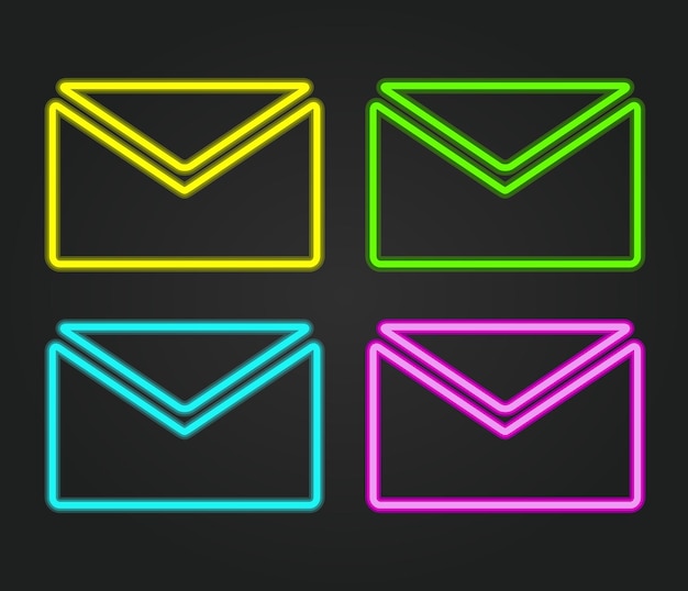 Vector mail, neon vector iconen instellen