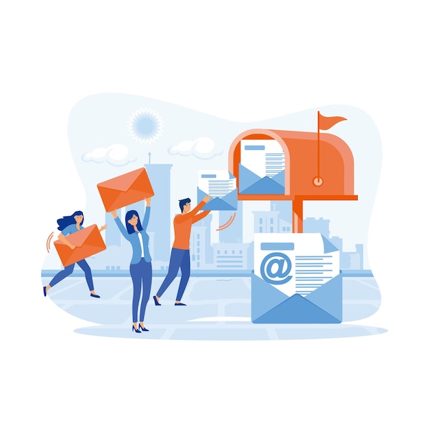 Vector mail service and correspondence delivery concept illustration