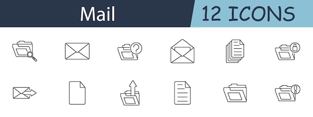 mail set icon folder envelope query inbox outbox document sent received attachment message communication email concept vector line icon on white background