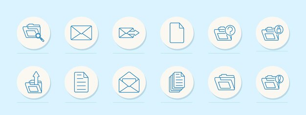 mail set icon folder envelope query inbox outbox document sent received attachment message communication email concept vector line icon on white background