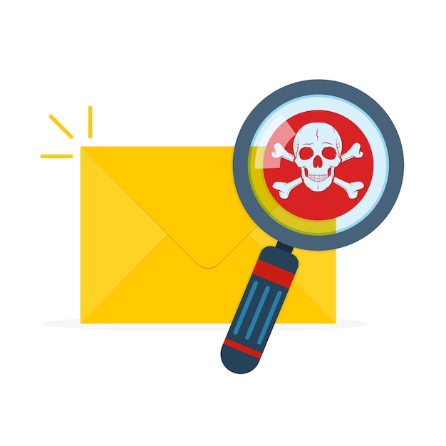 Vector mail spam icon with skull.  illustration.