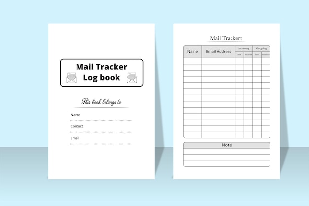 Mail tracker kdp interior logbook. mail tracker journal template. incoming and outgoing mail checker log book vector. mail checklist notebook kdp interior. kdp interior journal.