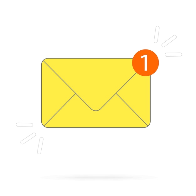 Mail yellow envelope icon with red circle and number 1 on white background