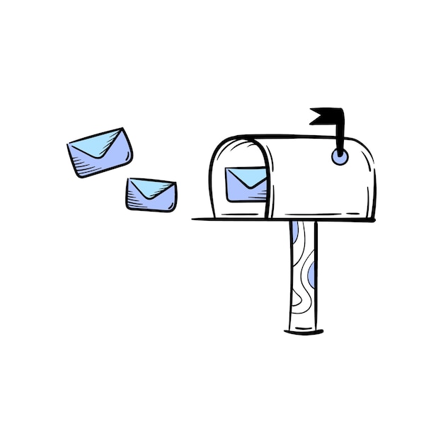 Mailbox email envelope message inbox doodle line illustration drawing concept