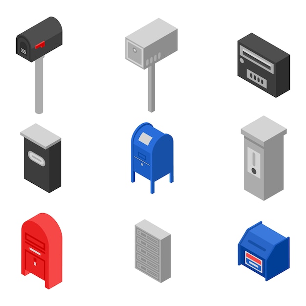 Mailbox iconen set, isometrische stijl