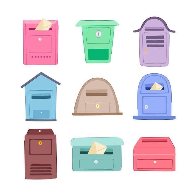 Mailbox letter set cartoon vector illustration