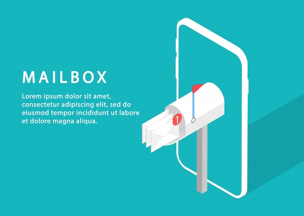 Mailbox in phone. email service. e-mail marketing. isometric. modern web pages for web sites.