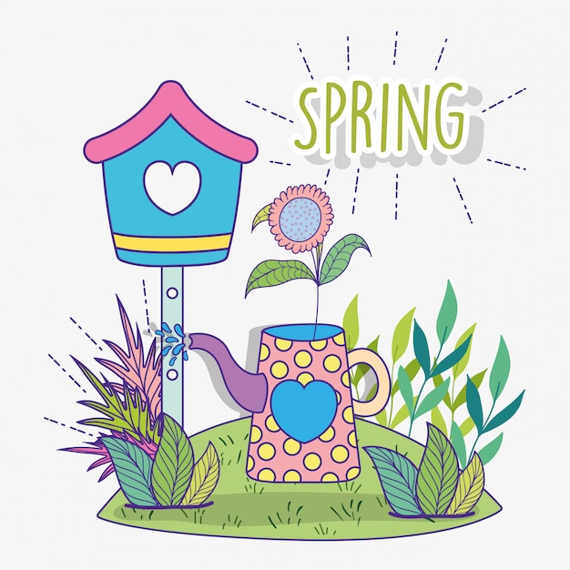 Mailbox with flower plant inside watering can