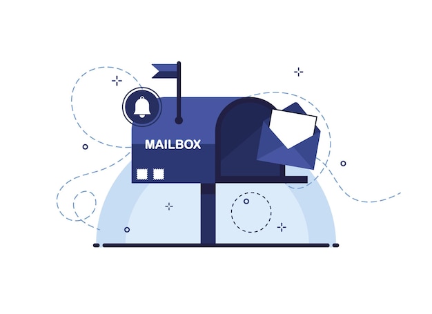 Mailbox with open letter in an envelope as a receiving or sending letters by mail delivery. Blue