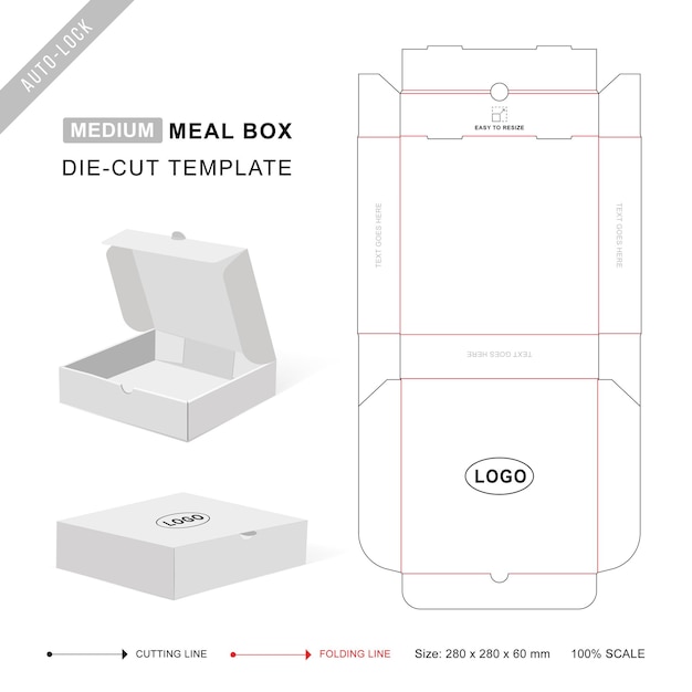 Mailer box die cut sjabloon of Meal box keyline voor middelgrote grootte