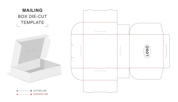 Mailing box die cut template