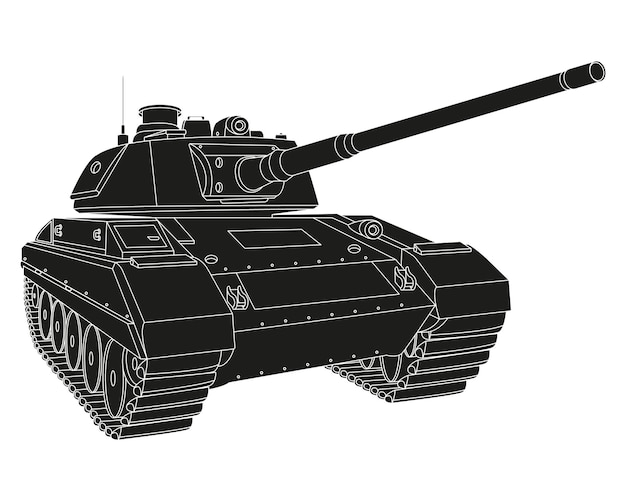 Vector main battle tank black doodle armored fighting vehicle special military transport detailed vector