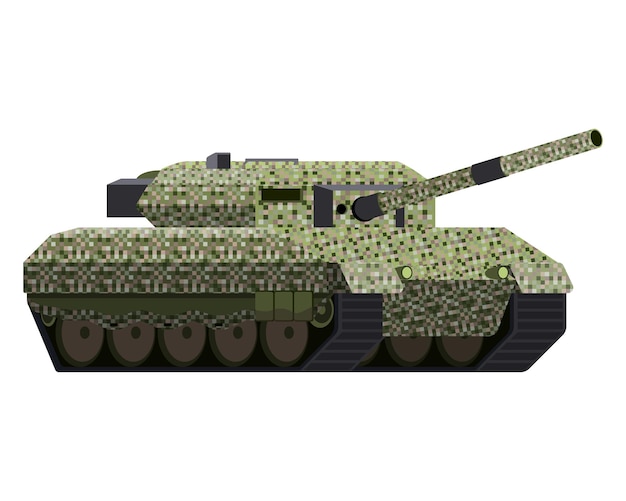 Vettore carro da battaglia principale in stile piatto veicolo militare camuffaggio pixel illustrazione vettoriale colorata