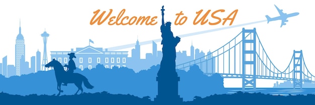 Vector main and famous of landmarks and symbol of usa near rivervector illustration