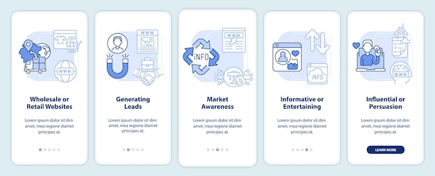 Main websites categories light blue onboarding mobile app screen