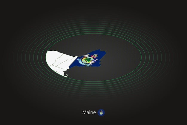 Maine map in dark color oval map with neighboring us states