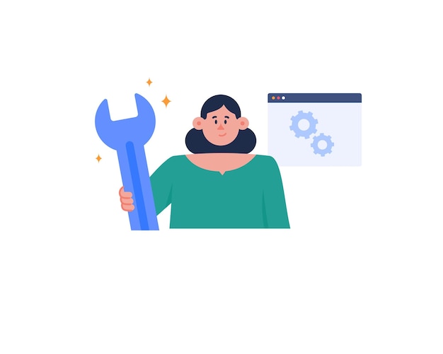 Vector maintenance web with woman holding tools