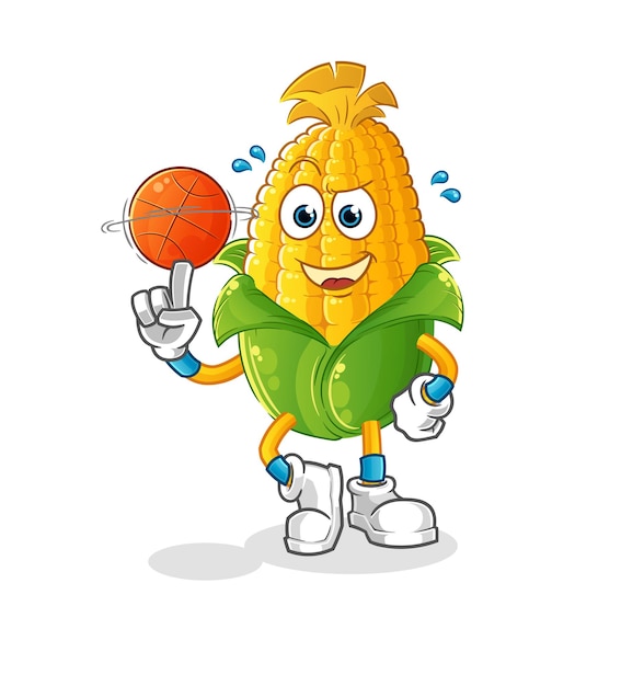 Maïs spelen basketbal mascotte. cartoon vector