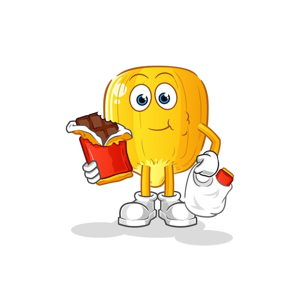 Maïspit eet chocolade mascotte cartoon vector