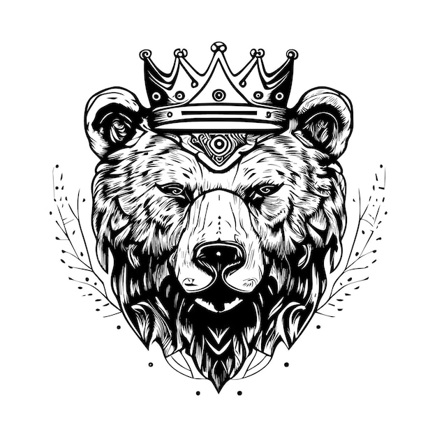 Majestic bear head adorned with a crown symbolizing strength, courage, and royalty