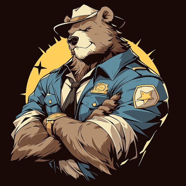 A majestic bear police cartoon style