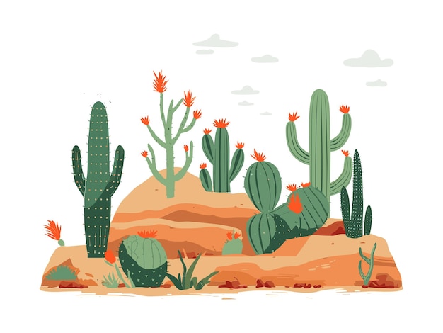 Vector majestic cactus in the arid landscape