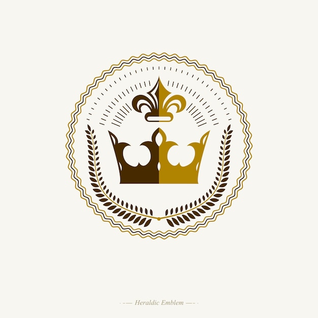 Vector majestic crown emblem heraldic coat of arms decorative logo isolated vector illustration ornate logotype on white background