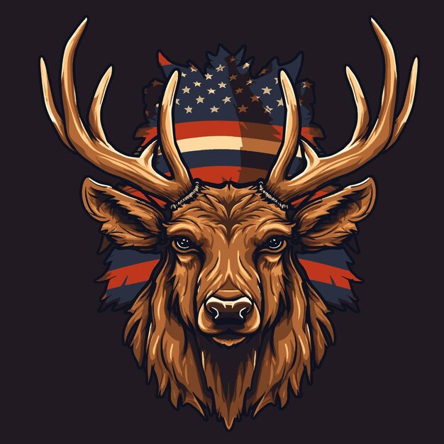 Vector majestic elk in the heart of the usa beautiful t shirt design illustration