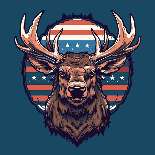 Majestic Elk in het hart van de VS T-shirt ontwerp met Amerikaanse vlag