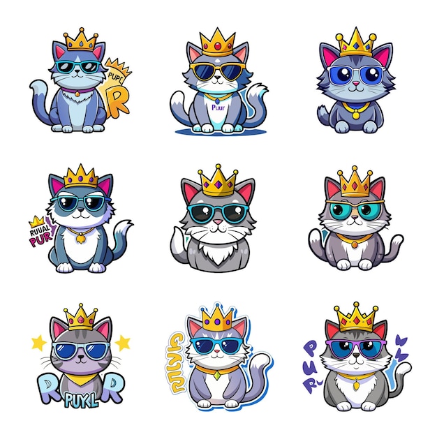 Majestic Feline Een koninklijke kat versierd met een kroon sticker voor T-shirt ontwerpen