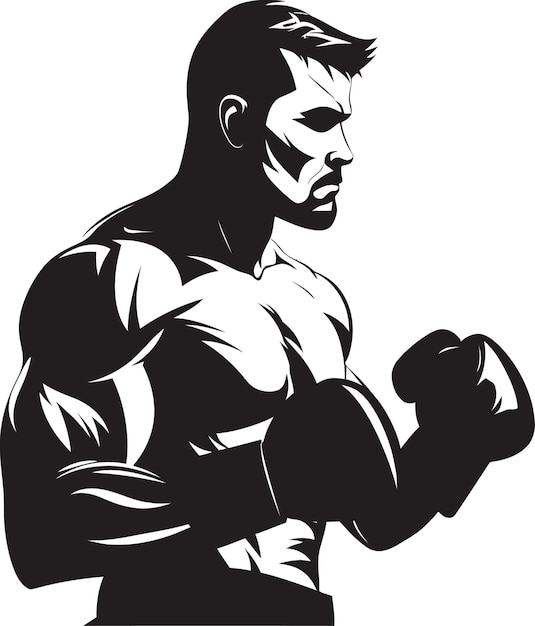 Majestic Fighter Pugilistic Man Logo Спортивная элегантность в монохромном черном векторном знаке