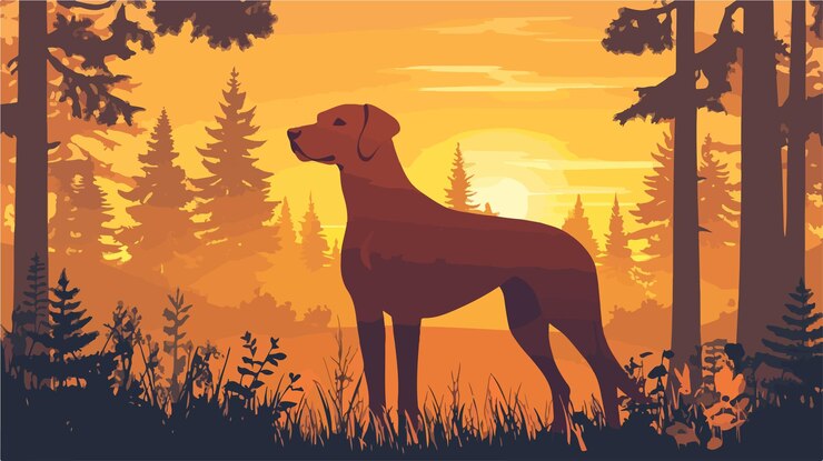 Vector majestic hungarian vizsla in sunset forest professional dog photography