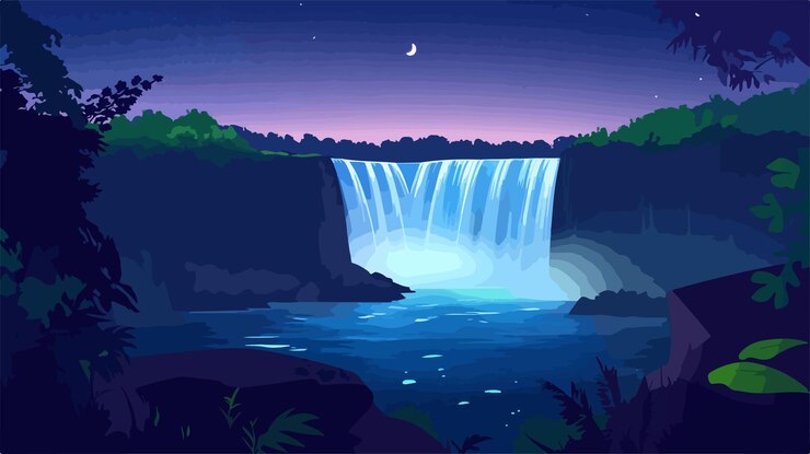 Vector majestic illuminated scenic view of american falls at night