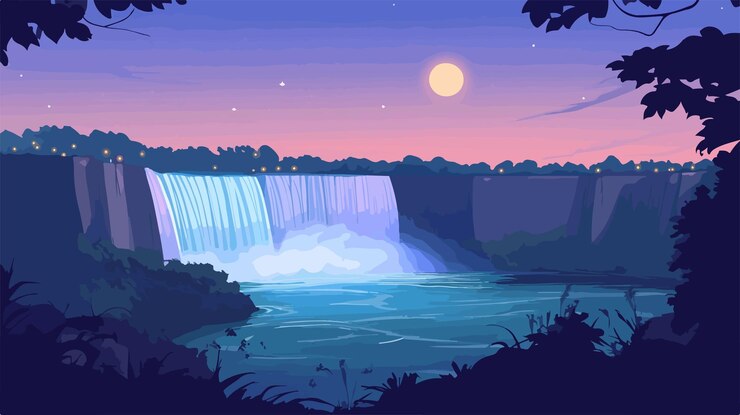 Vector majestic illuminated scenic view of american falls at night