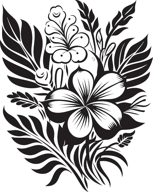 Majestic Jungle Botanical Floral Logo Эмблема Цветочная элегантность в монохромном черном векторном знаке