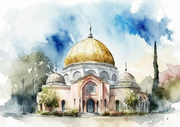 Majestic Kocatepe Mosque in Watercolor Vector Illustration