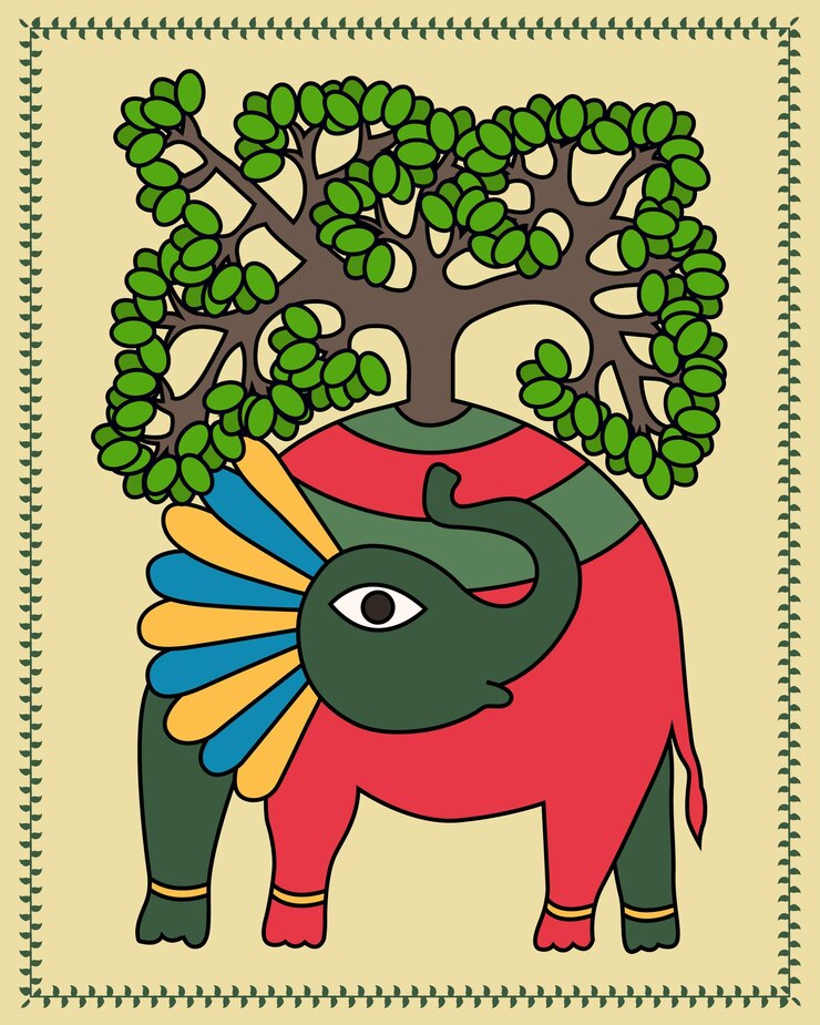 वेक्टर majestic marvel intricate madhubani elephant artwork graceful strength captivating madhubani