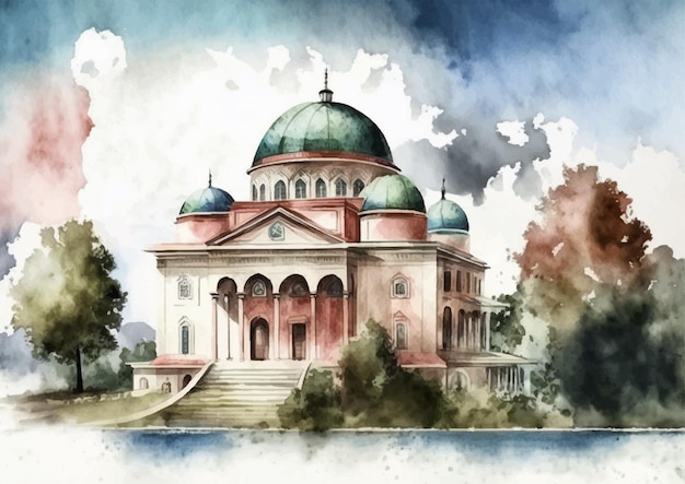 Majestic Mosque Watercolor Print