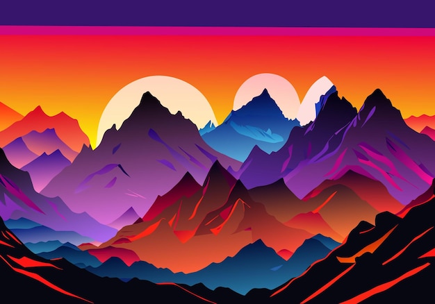 majestic mountains cast silhouette against vibrant sunset