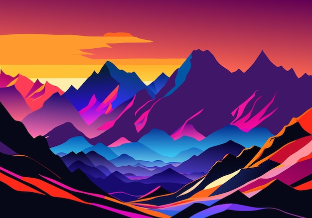 majestic mountains cast silhouette against vibrant sunset