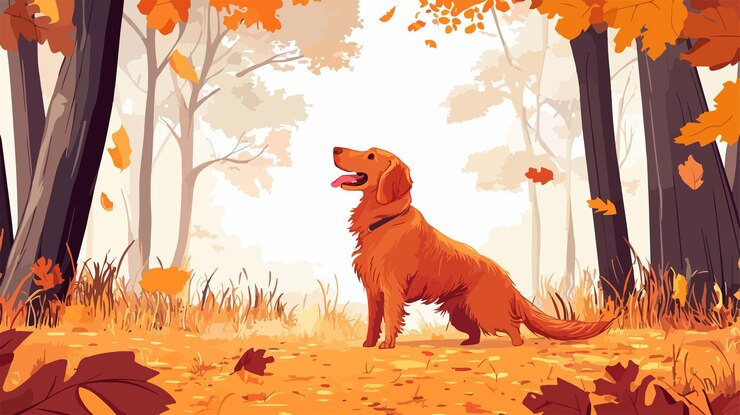 Vector majestic nova scotia duck tolling retriever dog in autumn forest