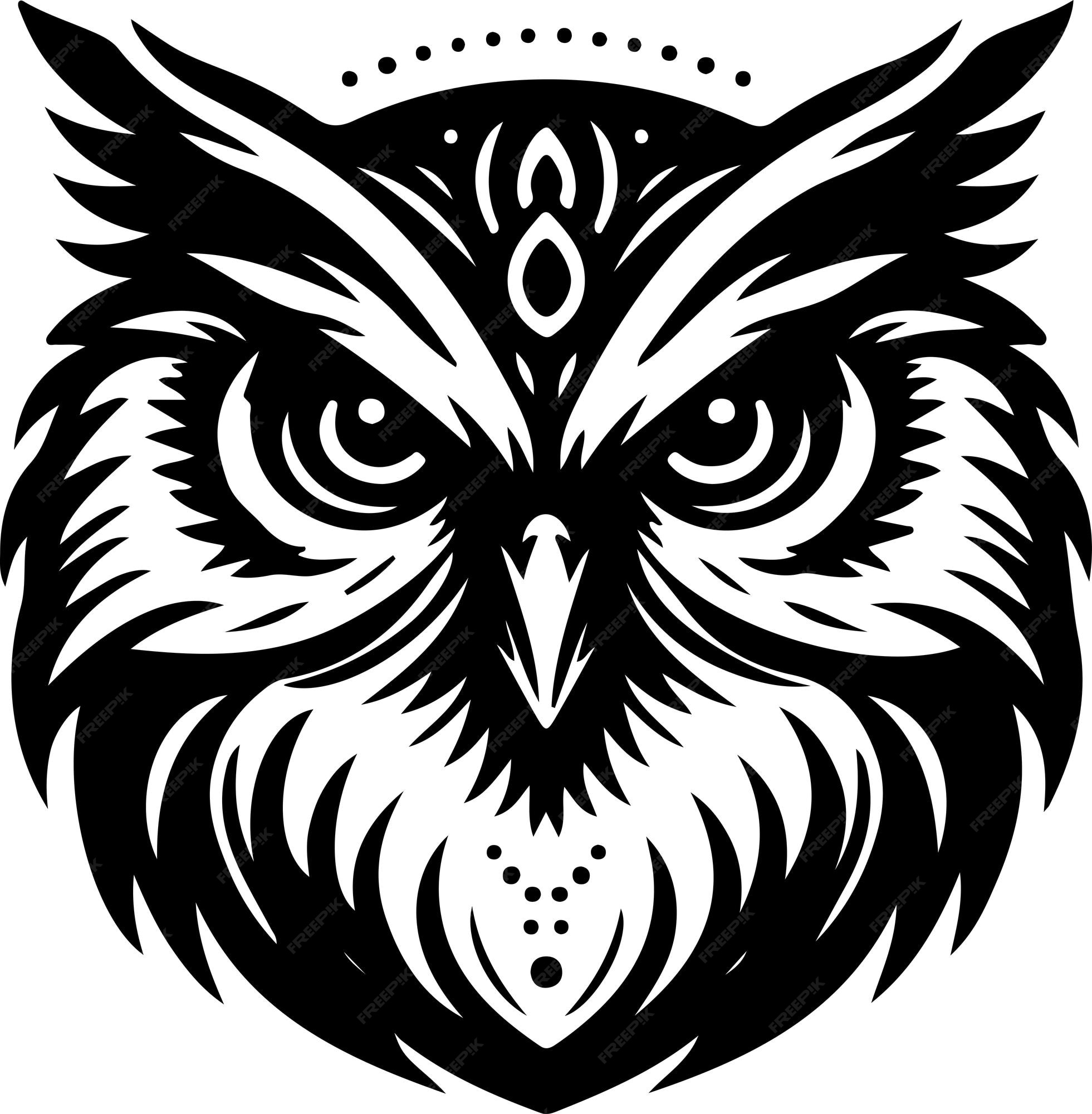 Majestic Owl heads black and white vector silhouette illustration