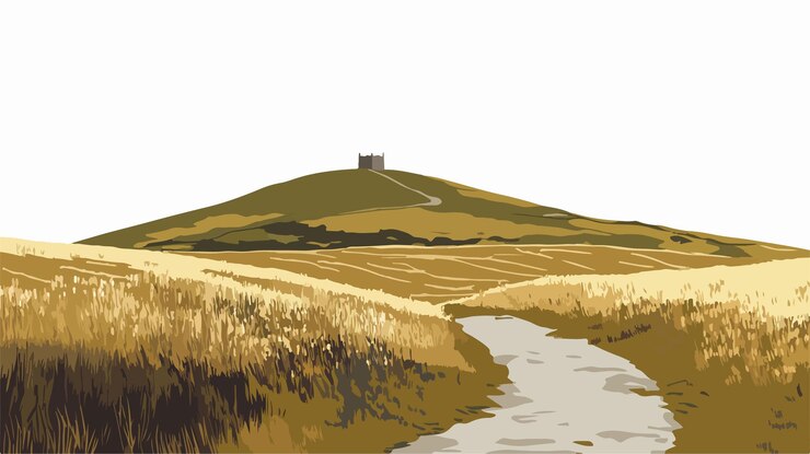 Vector majestic rivington pike on winter hill in west pennine stunning landscape view