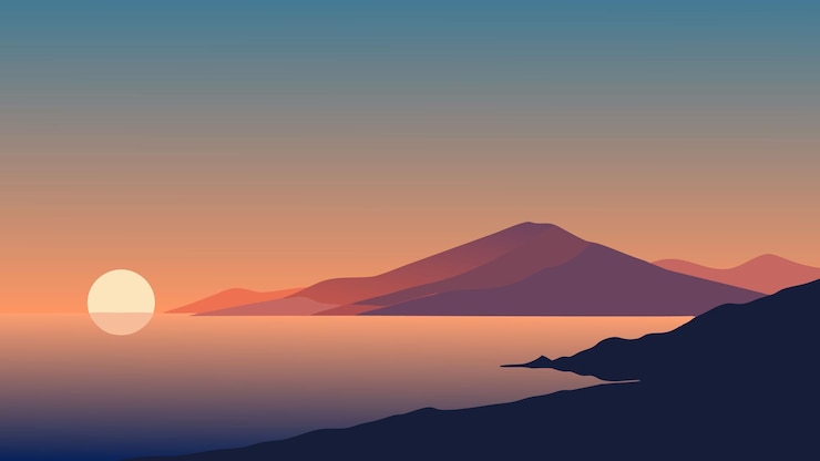 Vector majestic spring sunrise on the mediterranean sea calm morning view