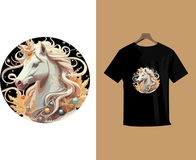 Vettore majestic unicorn christmas golden t shirt design con ornamenti di natale generativo ai