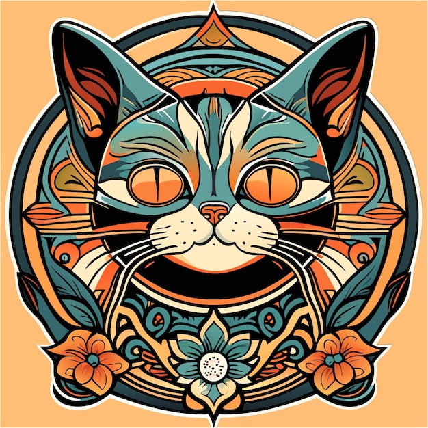 Majestic Whiskers British Shorthair Cat Embracing Earthy Mandala Tee Design