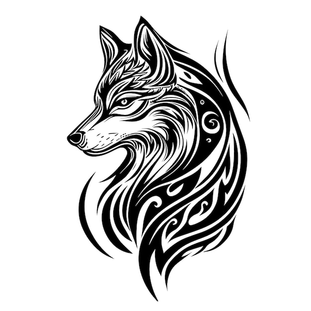 Majestueus Wolf Tribal Tattoo Design voor het Free Spirited-symbool